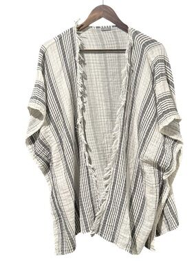 NWOT Aerie Striped Gauzey Fringe Kimono Boho Black White 100% Cotton Women’s OS